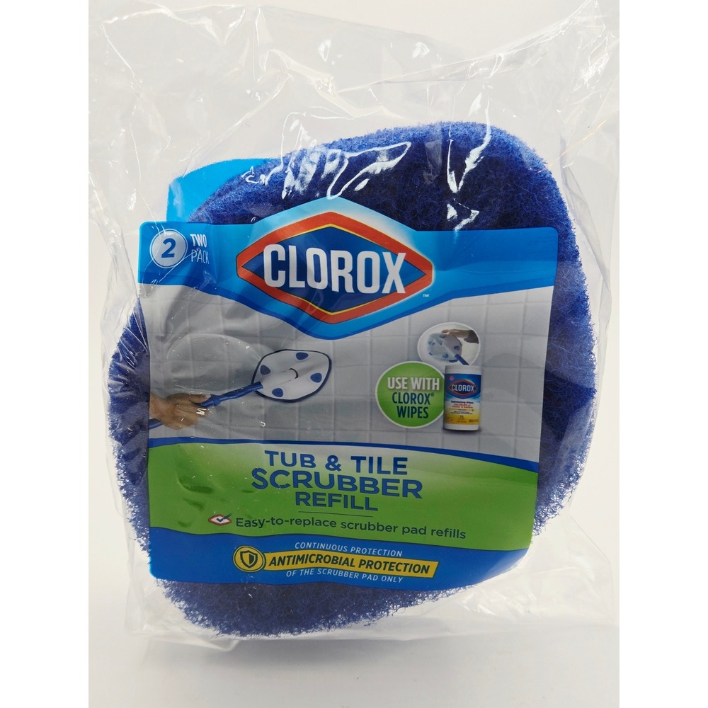 Clorox Tub and Tile Scrubber Refill 2 Pack Blue Antimicrobial Cleaning Pads